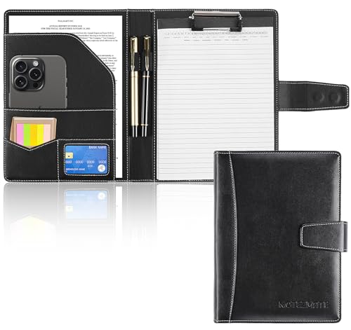 NOTEZMATE Klemmbrett A5 Leder, Klemmbrettmappe DIN A5 Schreibmappe, Konferenzmappe mit Dokumentenfächern, Stiftehalter und Magnetverschluss (Schwarz) von NOTEZMATE