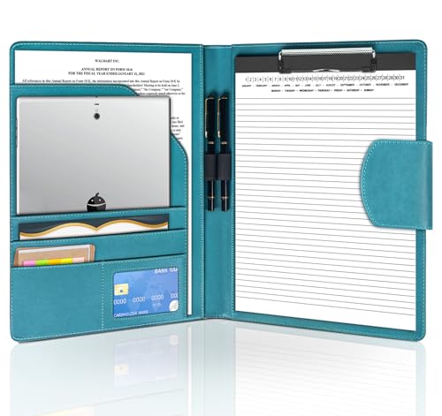 NOTEZMATE PU-Leder Klemm Brett Mappe DIN-A4 mit Deckel, Dokumententasche Klemmbrett Schreibmappe mit Dokumentenfächern, Stiftehalter und Magnetverschluss Geeignet für Geschäftstreffen(Türkis) von NOTEZMATE