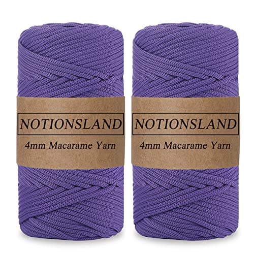 NOTIONSLAND 2-teilige 4MM Polyester Garn, Makrame Garn, Polyester geflochtene Schnur, Polyester Garn für Häkelkorb, Taschen, DIY Handwerk, Wohndekoration-Dunkellila Farbe von NOTIONSLAND
