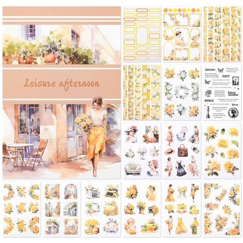 NOTIONSLAND 20 Blatt Scrapbook Stickers Book, 100+ Journaling Aufkleber für Scrapbooking Supplies, PET Ästhetische Vintage Aufkleber für Scrapbooking von NOTIONSLAND