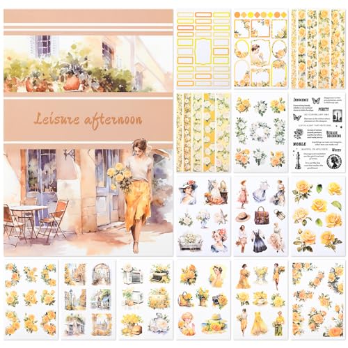 NOTIONSLAND 20 Blatt Scrapbook Stickers Book, 100+ Journaling Aufkleber für Scrapbooking Supplies, PET Ästhetische Vintage Aufkleber für Scrapbooking von NOTIONSLAND