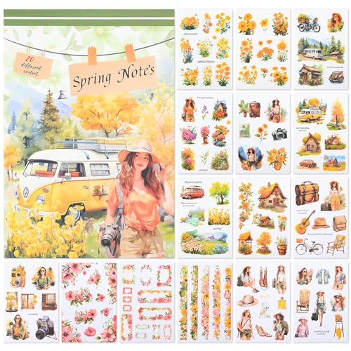 NOTIONSLAND 20 Blatt Scrapbook Stickers Book, 100+ Journaling Aufkleber für Scrapbooking Supplies, PET Ästhetische Vintage Aufkleber für Scrapbooking von NOTIONSLAND