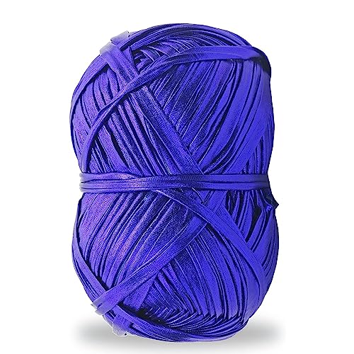 NOTIONSLAND 200 g Metallic-T-Shirt-Garn, Glanzgarn für Häkeltaschen, Glänzendes Strickgarn, Dunkelblau von NOTIONSLAND