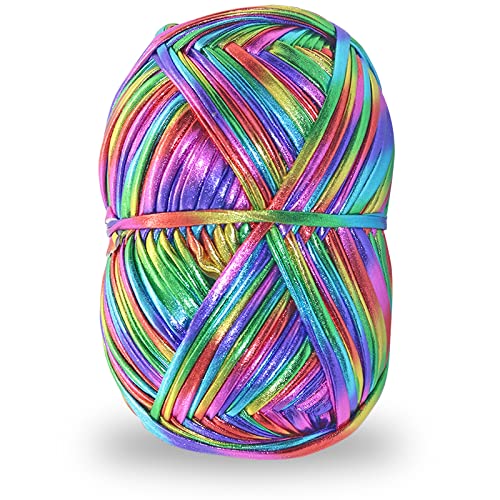 NOTIONSLAND 200 g Metallic-T-Shirt-Garn, Glanzgarn, Strickgarn für Häkeltaschen - Glänzend, Regenbogen NOTIONSLAND 200 g Metallic-T-Shirt-Garn, Glanzgarn, Strickgarn für Häkeltaschen - Glänzend, Regenbogen von NOTIONSLAND
