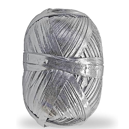 NOTIONSLAND 200 g Metallic-T-Shirt-Garn, Glanzgarn für Häkeltaschen, Glänzendes Strickgarn, Silbrig von NOTIONSLAND