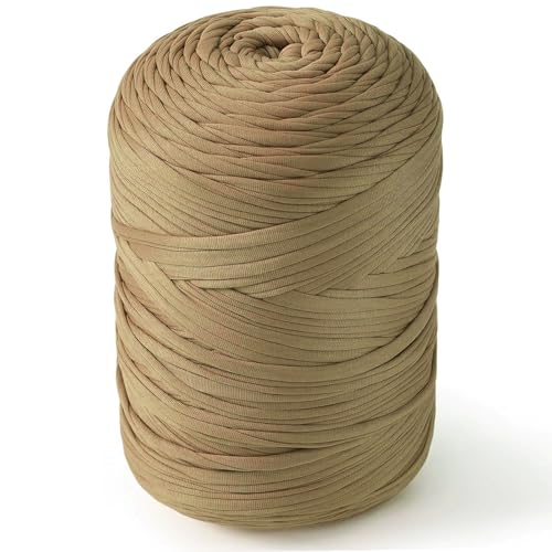 NOTIONSLAND 400 g T-Shirt-Garn, Strickgarn, Stoff, Häkelgarn für Tasche, Korb, Decke, Heimdekoration – Dunkles Khaki von NOTIONSLAND