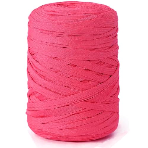 NOTIONSLAND 400 g T-Shirt-Garn, Strickgarn, Stoff, Häkelgarn für Tasche, Korb, Decke, Heimdekoration – Rosenrot einfarbige Garne von NOTIONSLAND
