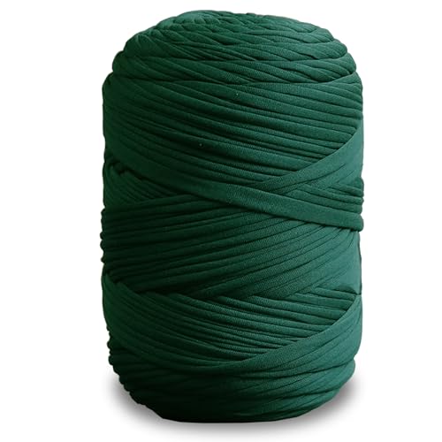 NOTIONSLAND 400 g T-Shirt-Garn, Strickgarn, Stoff, Häkelgarn für Tasche, Korb, Decke, Heimdekoration – Waldgrün einfarbige Garne von NOTIONSLAND