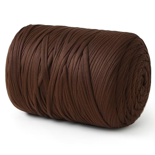 NOTIONSLAND 800g/240m T-Shirt-Garn, Strickgarn, Stoff, Häkelgarn für Taschen, Körbe, Decken, Heimdekoration, Hochelastisches Dickes Garn für Anfänger(Dunkelbraun) von NOTIONSLAND
