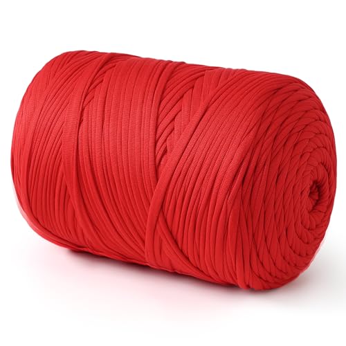 NOTIONSLAND 800g/240m T-Shirt-Garn, Strickgarn, Stoff, Häkelgarn für Taschen, Körbe, Decken, Heimdekoration, Hochelastisches Dickes Garn für Anfänger(Dunkelrot) von NOTIONSLAND