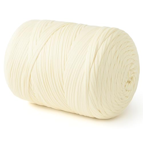 NOTIONSLAND 800g/240m T-Shirt-Garn, Strickgarn, Stoff, Häkelgarn für Taschen, Körbe, Decken, Heimdekoration, Hochelastisches Dickes Garn für Anfänger (hellbeige) von NOTIONSLAND