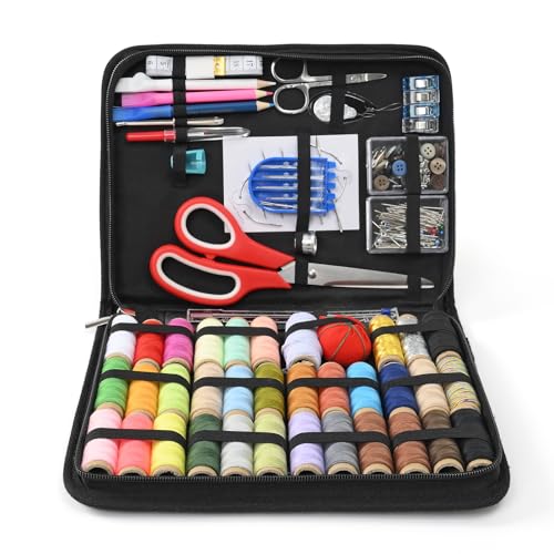 NOTIONSLAND Nähset für Erwachsene, tragbare Nähtasche, 200 Premium-Nähzubehör, komplettes Nähset für Anfänger, Reisende, Verwandte und Freunde (Schwarz - Groß) von NOTIONSLAND