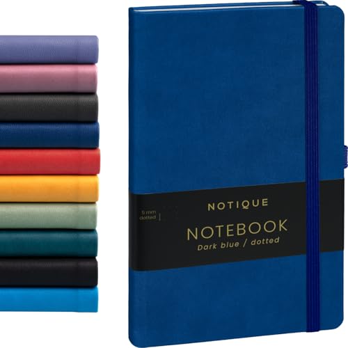 NOTIQUE Notizbuch Dotted, Hardcover Notizbuch, Notizheft, Journal, Tagebuch mit Gummiband und Stifthalter 13x21cm, 192 Seiten (Dunkelblau, Gepunktet) von NOTIQUE