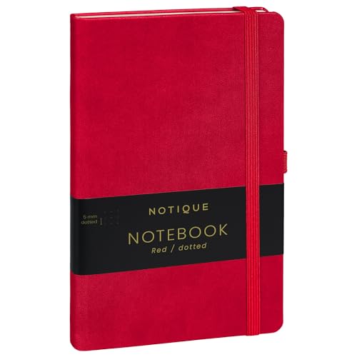 NOTIQUE Notizbuch Dotted, Hardcover Notizbuch, Notizheft, Journal, Tagebuch mit Gummiband und Stifthalter 13x21cm, 192 Seiten (Rot, Gepunktet) von NOTIQUE