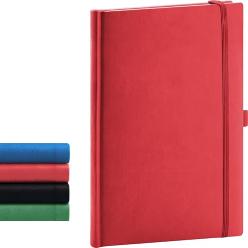 NOTIQUE Notizbuch Dotted, Hardcover Notizbuch, Notizheft, Journal, Tagebuch mit Gummiband und Stifthalter 15x21cm, 192 Seiten (Rot, Gepunktet) von NOTIQUE