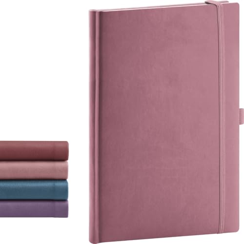 NOTIQUE Notizbuch Liniert, Hardcover Notizbuch, Notizheft, Journal, Tagebuch mit Gummiband und Stifthalter 15x21cm, 192 Seiten (Rosa, Liniert) von NOTIQUE