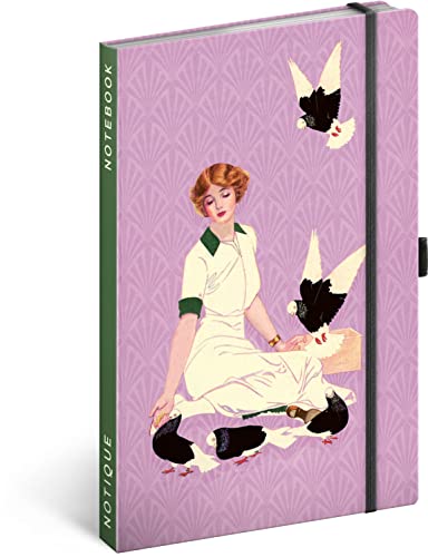 NOTIQUE Notizbuch Liniert mit Gummiband 13x21cm ca. A5, Hardcover Notebook, Notizblock, Notizheft, Journal, Tagebuch für Erwachsene, Damen (Tauben) von NOTIQUE