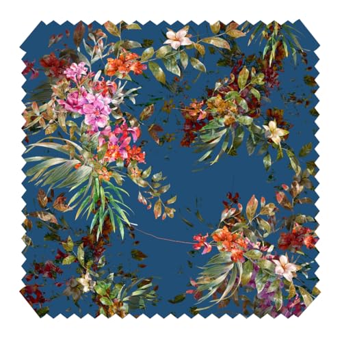 NOVELY® Papaya Velours mit Palmen und Blumen - Samtiger Möbelstoff - Robuster Polsterstoff - Pflegeleichte Meterware 1lfm (05 Azur Blau) von NOVELY