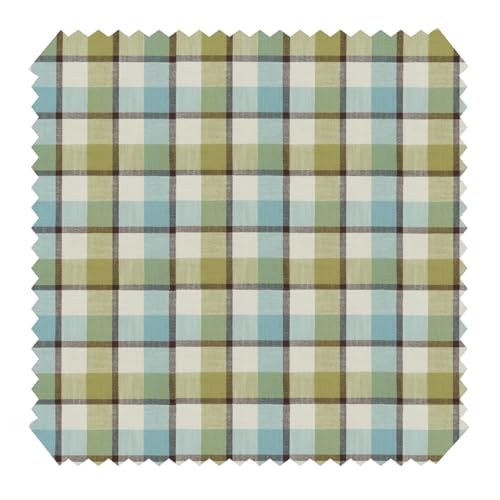 novely® FINN - Karierter bzw. Gestreifter Möbelstoff - Robuster Polsterstoff - Pflegeleichte Meterware 1lfm (2A Hellblau Grün Beige Braun kariert) von NOVELY