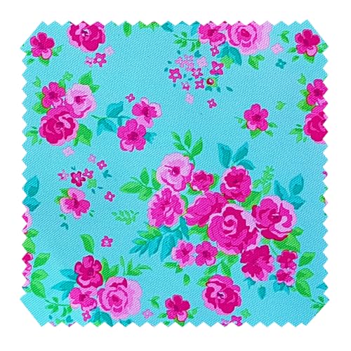 novely® OXFORD 210D | 1 lfm | Polsterstoff - Bedruckt Outdoor Dekostoff Wasserabweisend Reißfest | Rosen Hellblau Pink von NOVELY
