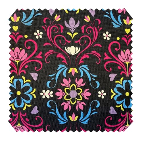 novely® OXFORD 210D | 1 lfm | Polsterstoff Bedruckt Wasserabweisend Reißfest | Blumen Ornament Schwarz von NOVELY