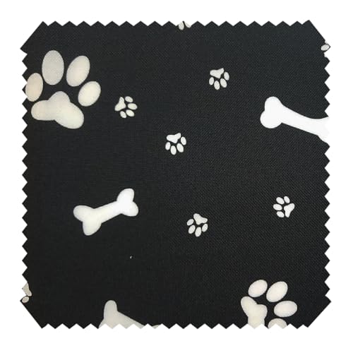 novely® OXFORD 210D | 1 lfm | Polsterstoff Geprintet Outdoor Dekostoff Wasserabweisend Reißfest | Knochen Pfoten Tatzen Schwarz Weiß von NOVELY