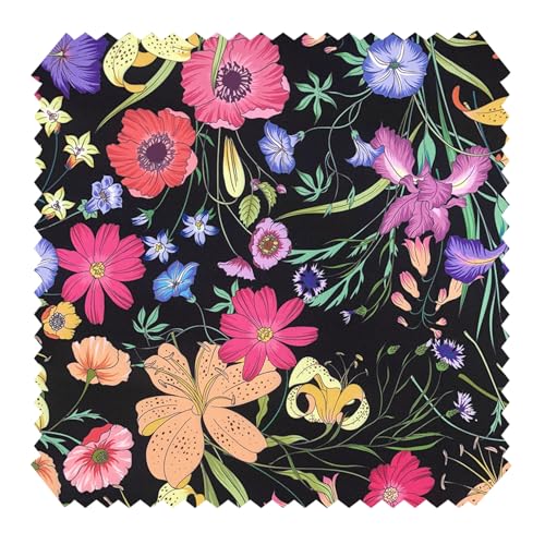 novely® OXFORD 210D | 1 lfm | Polsterstoff Print Outdoor Dekostoff Wasserabweisend Reißfest | Blumenwiese Bei Nacht von NOVELY
