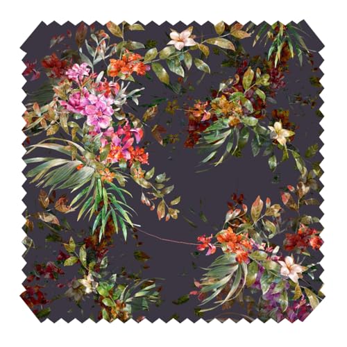 novely® PAPAYA Velours mit Palmen und Blumen - Samtiger Möbelstoff - Robuster Polsterstoff - Pflegeleichte Meterware 1lfm (04 Rauch Blau) von NOVELY