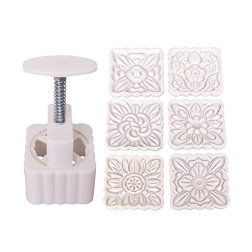 NOWON 150g Mooncake-Form 6-teilige quadratische Blumenstempel Handpresse Moon Cake Pastry Mould von NOWON