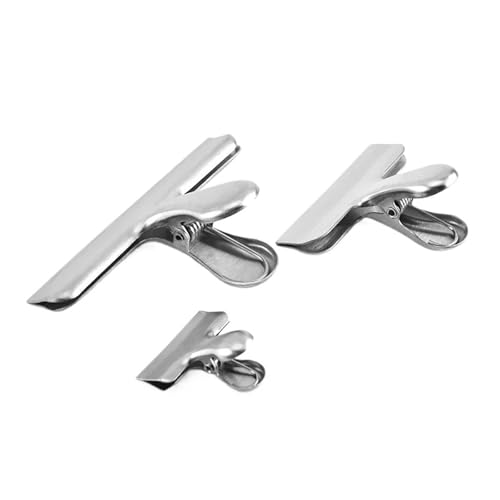 3pcs Edelstahl -Beutel Clipsf for Lebensmittel schwere Metall Silber Lebensmittelklammern Büropapier Klemmen luftdicht(M 3PCS) von NOZLIHMH