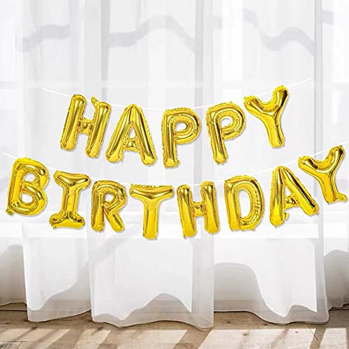 NOZVYCI Gold Happy Birthday Ballons Banner Sign,16 Zoll Happy Birthday Luftballon Folienballons Geburtstagsballon Helium Ballon für Kinder Junge Mädchen Geburtstag Babyparty Dekoration (Helles Gold) von NOZVYCI