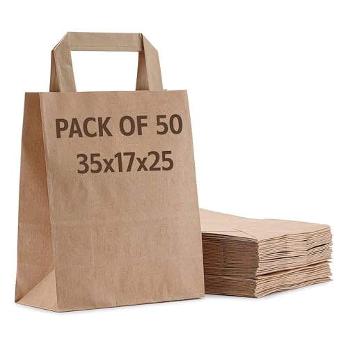 Paper Bags 50 Pack Papiertüten Mit Henkel 80 Gsm, Papiertaschen 35x17x25cm, Papiertüte, Tragetaschen Papier, Papiertüten Klein, Geschenktüten Klein, Papiertüten Braun, Papiertasche Paper Bags 50 Pack Papiertüten Mit Henkel 80 Gsm, Papiertaschen 35x17x25cm, Papiertüte, Tragetaschen Papier, Papiertüten Klein, Geschenktüten Klein, Papiertüten Braun, Papiertasche von NPA