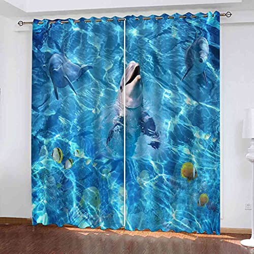 NPBSHZ Verdunkelungsvorhang Ösen 3D Gedruckt Blauer Tierwal Druck Gardinen Geräuschreduzierende Blickdicht Wärmeisolierender Vorhang für Wohnzimmer Büro Kinderzimmer 200x160cm (B x H) von NPBSHZ