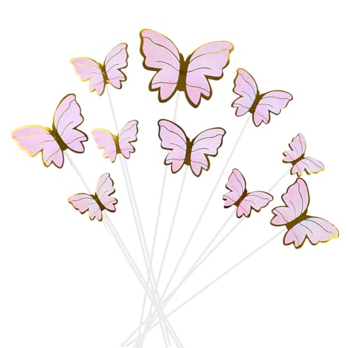 10 x vibrierende Schmetterlings-Kuchenaufsätze, wiederverwendbar, Papier-Backdekoration, lebensmittelecht, Dekoration für Hochzeit, Geburtstag von NPXUAMTJ