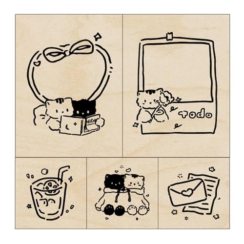 5 PCs Schöne Katzen Stempel Holzstempel Stempel Cartoon Dekorative Für Handwerksschriften Scrapbooking Kalender Dekoration Dekoration von NPXUAMTJ
