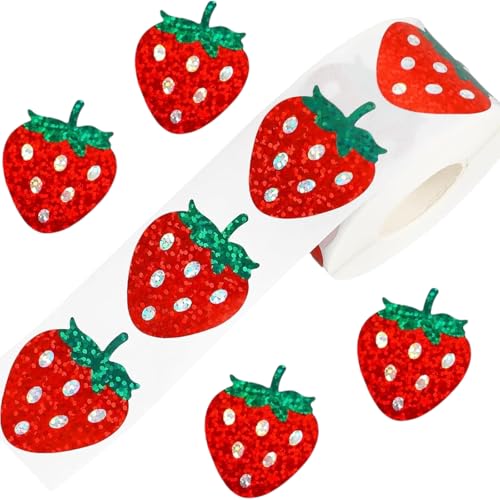 500 PCs Obstaufkleber Belohnungsaufkleber Funkelnder Roter Aufkleber Dekorative Etikett Aufkleber Strawberry Sticker Scrapbook Aufkleber von NPXUAMTJ