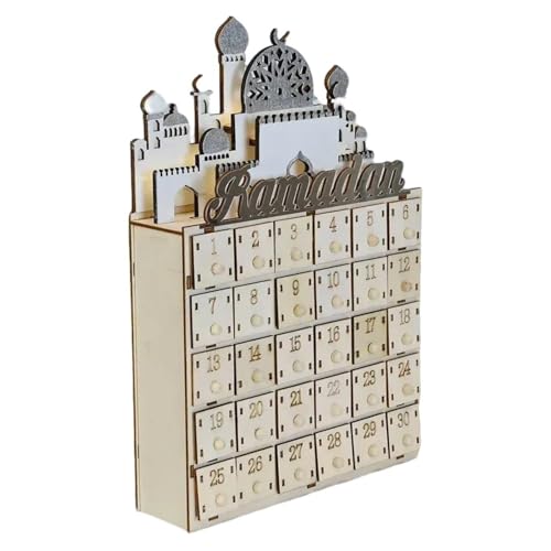 Eid Ramadans Countdown-Kalender mit LED-Licht und 30 Tagen Schubladen Holz Adventsdekorationen für Islamiker Zuhause Feier von NPXUAMTJ