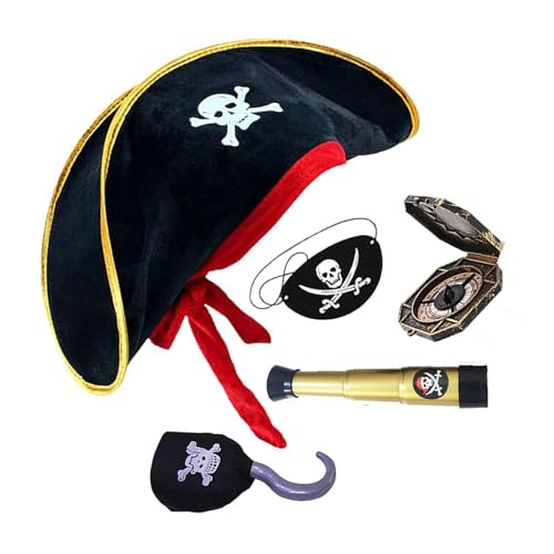 NPXUAMTJ Piraten-Party-Kostüm-Set mit Augenbinde, Totenkopf-Druck, Hut, Karte für Kinder, Cosplay, Schmuck, Halloween-Themen-Zubehör NPXUAMTJ Piraten-Party-Kostüm-Set mit Augenbinde, Totenkopf-Druck, Hut, Karte für Kinder, Cosplay, Schmuck, Halloween-Themen-Zubehör von NPXUAMTJ