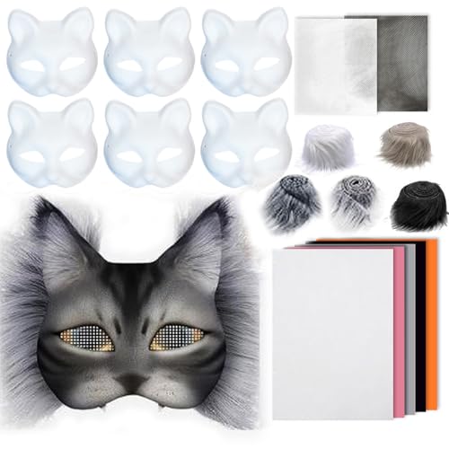 NPXUAMTJ Unlackierte Maskeraden, Katzengesicht, unbemalt, inklusive pelzigem Stoff, Netzstoff, selbstklebender Stoff von NPXUAMTJ