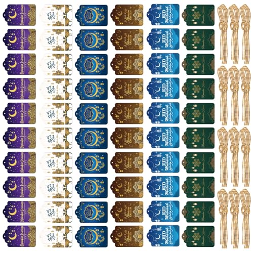Praktische Eid-Karten mit Bindfäden, elegante Hängekarten für Ramadans und Festival-Partyzubehör, 60 Stück Praktische Eid-Karten mit Bindfäden, elegante Hängekarten für Ramadans und Festival-Partyzubehör, 60 Stück von NPXUAMTJ