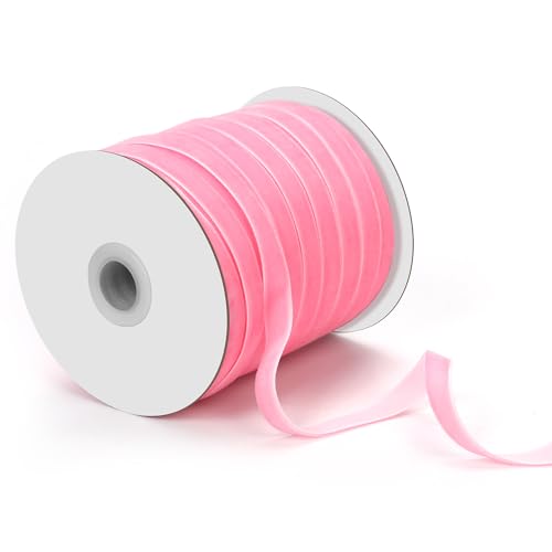 NQEUEPN Rosen Samtband, 0,95cm x 45,72m, Hochzeitsband, Rosa, Nylon, einseitiger Samt, Floral Vintage, 1 Stück von NQEUEPN