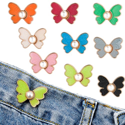 10 Paar Schmetterlings Hosen Knopf Spanner, Bunt Verstellbare Taillenschnalle Abnehmbar Perlen Jeans-Knopfverlängerung für Kleider Hosen Röcke von NQEUEPN