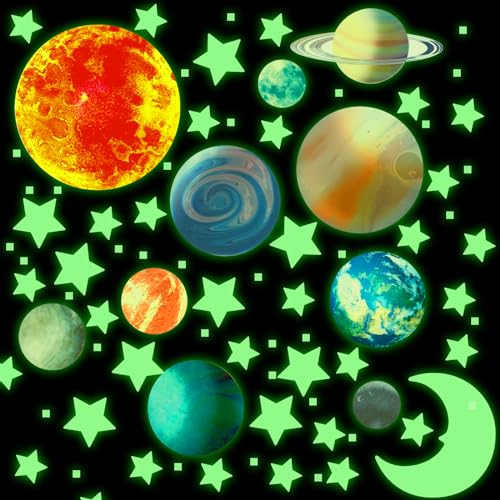 10 Stück Im Dunkeln Leuchtende Sterne, Wandaufkleber Sonnensystem Leuchtend Planeten und Sterne Wandaufkleber Weltraum Aufkleber für Schlafzimmer Jungen Mädchen Kinder Babyzimmer Dekoration von NQEUEPN