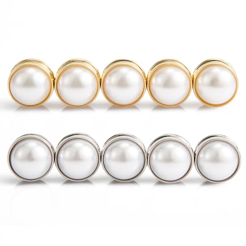 10 Stück Magnetische Hijab-Nadeln, Doppelseitige Perlen Hijab Mehrzweck Perlen Brautschleiergewichte Hochzeitsschleiergewichte Magnetische Perlen für Damen und Mädchen (5 Gold und 5 Silber) von NQEUEPN