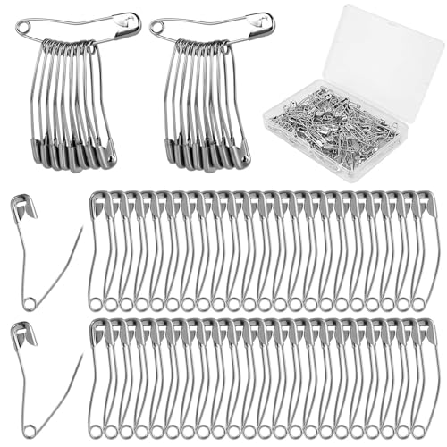 NQEUEPN 100 Stück Gebogene Sicherheitsnadeln, 3,2 cm, Silber, Edelstahl, Traditionell von NQEUEPN