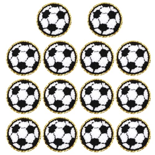 14 Stück Fußball Aufbügler, Goldrand Chenille-Patches Sport Fußball-Patch Bestickt Applikation zum Aufnähen für Kleidung Taschen Hüte Rucksäcke Jacken Hemden DIY Basteln Reparieren von NQEUEPN