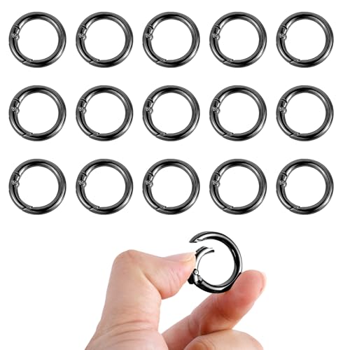 16stk Feder-O-Ring-Clips, Extra Kleiner Feder-O-Ring-Schlüsselhaken Rund Mini-Schnappclip Geldbörsenringe für Riemen Schlüsselanhänger Handtaschen Schlüssel Bastelarbeiten (Schwarz) von NQEUEPN