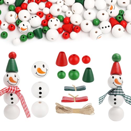 190 Stück Holzperlen Weihnachten, Schneemann Holzperlen Weihnachtsperlen zum Basteln Runde Holzperlen Konische Perlen mit Hanfseil, Kariertes Band für DIY Basteln Dekoration 190 Stück Holzperlen Weihnachten, Schneemann Holzperlen Weihnachtsperlen zum Basteln Runde Holzperlen Konische Perlen mit Hanfseil, Kariertes Band für DIY Basteln Dekoration von NQEUEPN
