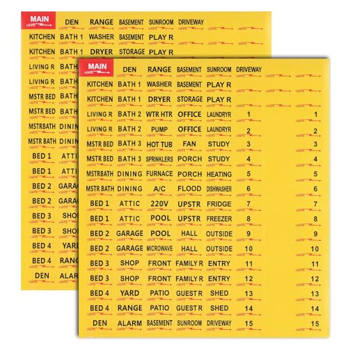 2 Blatt (258stk) Leistungsschalter Etiketten, Selbstklebend Sicherungskasten-Etiketten Wasserfest Sicherungskasten Aufkleber für den Gewerblichen Hausgebrauch(Gelb) von NQEUEPN