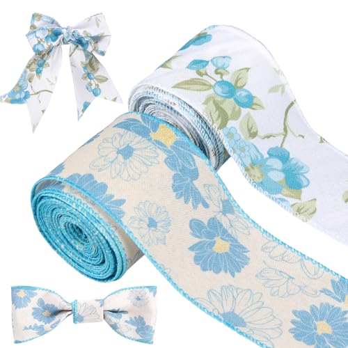 2 Rollen 18,3m Blumenband mit Draht, Frühling Sommer Blumen Juteband für Blumensträuße Geschenkverpackungen Schleifen Kranzherstellung Basteln Hochzeit Geburtstag Dekorationen Zubehör (Blau) von NQEUEPN
